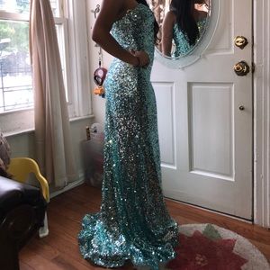 Sea-green sequin a-line jovani dress